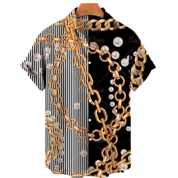 Moda erkek Gömlek Yaz Giyim Büyük Altın Zincir 3d Gömlek erkek Kısa Kollu Üstleri Gevşek Rahat 5xl Lüks Giyim Yeni 2023