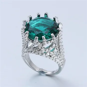 Moda İçi boş Yüzük Yuvarlak Yeşil Zirkon Kristal Yüzük Kadınlar için Set düğün takısı parmak