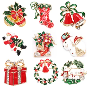 Noel Emaye Kardan Adam Çorap Santa Bells Broş Pin Noel Takı Hediye Kadın Erkek Broş Charm Kristal Rhinestone