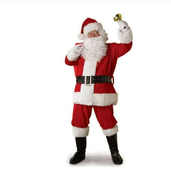 Noel Noel Baba Cosplay Kostüm Erkek Kostüm Elbise Giyinmiş Noel Partisi Erkekler 5 adet Takım Elbise Yetişkinler için Cosplay Kostümleri