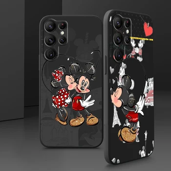 Pembe Disney Minnie Mickey Telefon Kılıfı İçin Samsung Galaxy S22 S21 S20 FE S10 Not 20 Artı Lite Ultra 5G Zırh Sıvı Halat Kapak