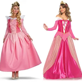 Pembe Prenses Uzun Elbise Aurora Kostüm Deluxe Uyku Güzellik Prenses Yetişkin Aurora Muhteşem kostüm Cadılar Bayramı Karnaval Cosplay