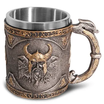 Pub Bar Parti Hediye Ortaçağ İskandinav Tarzı Vikings bira kupası Reçine Paslanmaz Çelik Retro Gotik Tankard Kahve Fincanı Çay Bardağı