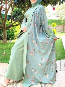 Ramazan müslüman çarşaf Tulum Seti Kadınlar 2 Parça Elbise Eid Mubarak Elbise Dubai Türkiye İslam Müslüman Elbise Kaftanlar Abayas Vestido