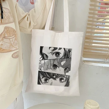 Rengoku KyoujurouDemon Slayer Alışveriş Çantası Anime Alışveriş Çantaları Kimetsu Hiçbir Yaiba bez alışveriş çantası Çanta omuz çantaları Plaj Çantası