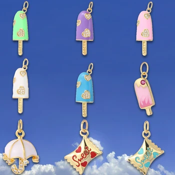 Renkli Dondurma Şeker Şemsiye Dıy Kolye Küpe Kolye Bilezik Yapmak Takı Takılar Takı Yapımı için Altın Renk Cz