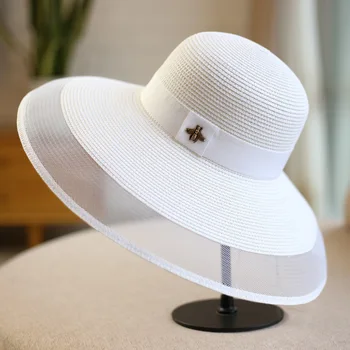 Retro elegance küçük koku rüzgar örgü plaj güneş blok büyük hasır şapka moda kadın katlanır güneş blok şapka lüks tasarımcı şapka