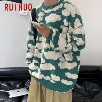 RUIHUO Harajuku Kazak Erkek Süveter Kazak Erkekler İçin Vintage Erkek Giyim M-2XL 2021 Sonbahar Kış Yeni Gelenler