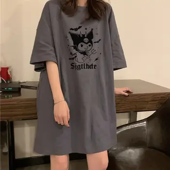Sanrio Kuromi Gecelik kadın Yaz 2022 Yeni Kısa Kollu Karikatür Büyük Boy Sevimli Moda Gevşek Ev Giyim T-shirt