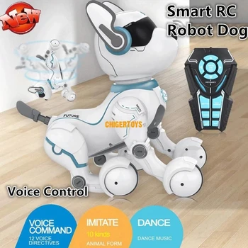 Ses kontrolü köpek Talking akıllı RC Robot köpek erken eğitim oyuncaklar taklit çeşitli hayvan sesleri LED ışıkları müzik robot Pet