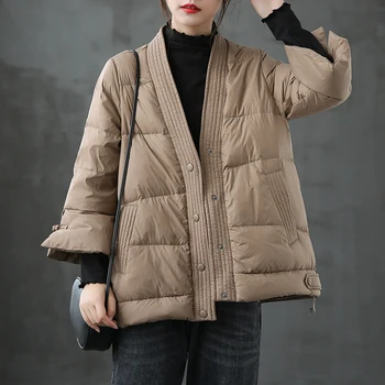 Sezon dışı Edebi tarzı şişme ceket kadınlar kış yeni stil moda ince parlama kollu açık sıcak beyaz ördek aşağı ceket F2354
