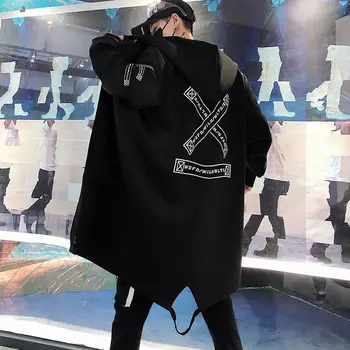 Siyah Hip Hop Palto Erkekler Komik Serin Ceket Casual Streetwear Erkek Gevşek kore tarzı ceket Sonbahar Yüksek Sokak Hoodies Kazak Erkek
