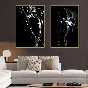 Soyut Çıplak Çift Tuval Boyama Seksi Vücut Kadın Erkek Duvar sanat posterleri Baskı Siyah & Beyaz Duvar Resmi Odası Ev Dekor Cuadros