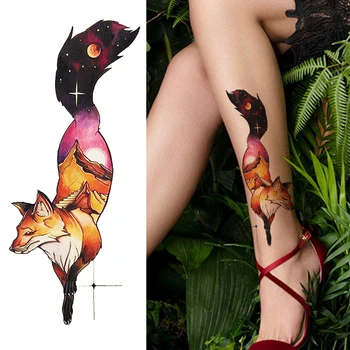 Suluboya Tilki Gezegenler Geçici Dövmeler Sticker Gerçekçi Sahte Çiçek Astronot Dövmeler Su Geçirmez Hummingbird Vücut Sanatı Dövmeler