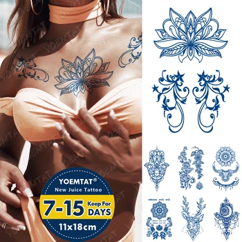 Suyu Kalıcı Su Geçirmez Geçici Dövme Çıkartmalar Lotus Totem Çiçek Mandala Flaş Dövmeler Mürekkep Fatima El Vücut Sanatı Sahte Dövme