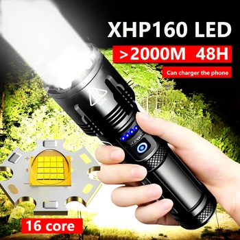 Süper XHP160 en güçlü LED el feneri XHP120 yüksek güç meşale şarj edilebilir taktik el feneri USB kamp ışık atış uzun