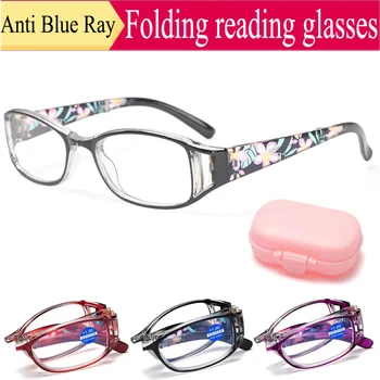 Sıcak Baskı Moda Katlanır okuma gözlüğü Kadın Anti Mavi Işın TR Tam çerçeve Taşınabilir Gözlük Orijinal Kutusu İle + 1.0 + 4.0
