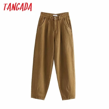 Tangada Moda Kadın Gevşek Zarar Kot Pantolon Erkek Arkadaşı Tarzı Uzun Pantolon Cepler Fermuar Gevşek Yüksek Sokak Kadın Pantolon 4M68