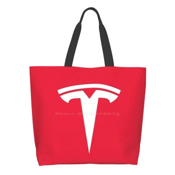 Tesla Logosu (Kırmızı) alışveriş çantası Tote Büyük boy Tesla Tesla Roadster Tesla Modeli 3 Tesla Araba Ev Elektrikli Araba Tesla