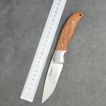 TONIFE HKT4003 Çiftçi Tam Tang Sabit Bıçak avcılık bıçağı Doğal Gülağacı Saplı ve Deri Kılıf