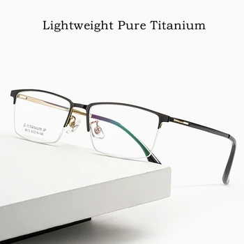 Ultra Hafif Rahat Yarım Çerçeve Gözlük Çerçevesi Saf Titanyum Miyopi / Astigmatizma Reçete Optik Gözlük Çerçevesi Erkekler 6513