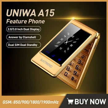 UNIWA A15 Çift Ekran GSM Özellikli Telefon Büyük Düğme Çevirme telefon çift Sım Çift Bekleme Cep Telefonları Kıdemli FM Radyo Titreşim