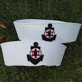 Vintage Beyaz Kaptan Denizci Şapka Askeri Kapaklar Donanma Ordu Şapka Çapa Cosplay Elbise Aksesuarları Yetişkin Çocuk Askeri Şapkalar