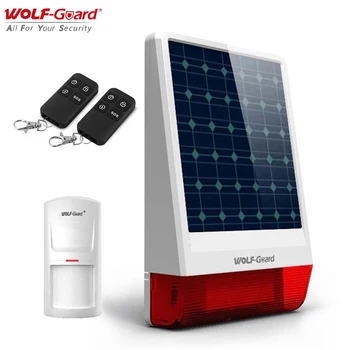 Wolf-Guard Kablosuz Hava Geçirmez Güneş Siren Açık DIY Ev Güvenlik Alarmı Hırsız Sistemi Hiçbir Güç Çalışma Dükkanı çiftlik kulübesi