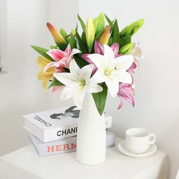 Yeni Rayon Çiçek Sahte Zambak 41 cm Uzunluk DIY Yaratıcı Buket Arkadaşlar için Hediye olarak ve Taze Oturma Odası Dekor