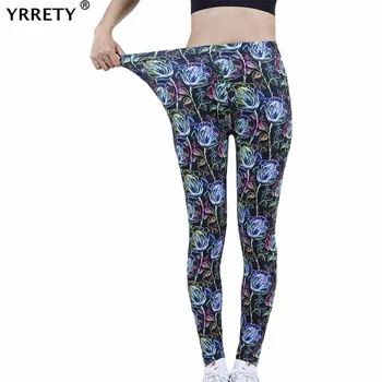 YRRETY Sıkı Spor Floresan Gül Çiçek Tayt Yüksek Bel Sıkıştırma Tayt Push Up Koşu Kadın Spor fitness pantolonları