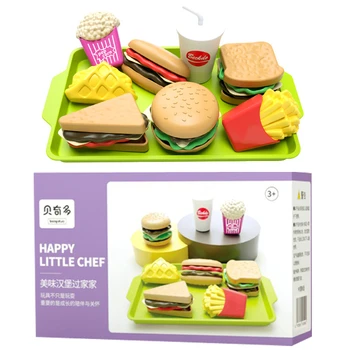 Çocuk Hamburger oyuncak seti Oyun Evi Mini Yapay Gıda Kızartması Plastik Modeller Pretend Playset Çocuk Eğitici oyuncak seti Hediyeler