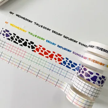 ​Ins Renk Blok ızgara Washi Bant İngilizce Haftanın Günü Sızdırmazlık Sticker Kırtasiye DIY Yaratıcı Dekoratif Bant 5m Yapıştırma Aracı