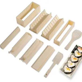 10 Adet / takım Suşi Maker Ekipmanları Kiti, japon Pirinç Topu Kek Rulo Kalıp Suşi Çok Fonksiyonlu Kalıp Yapımı Yosun Kurutulmuş Araçları