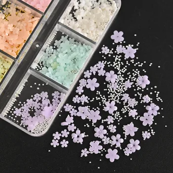 6 Girds 3D Akrilik Çiçek Tırnak Sanat Dekorasyon Karışık Takılar Tırnak Takı Reçine Mücevher UV Renk Değiştiren Çiçekler DIY Manikür Aksesuar
