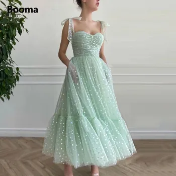 Booma Nane Yeşil Doyurucu balo kıyafetleri 2022 Bağlı Yay Sapanlar Sevgiliye Midi Balo Abiye Cepler Çay Boyu Düğün Parti Elbiseler