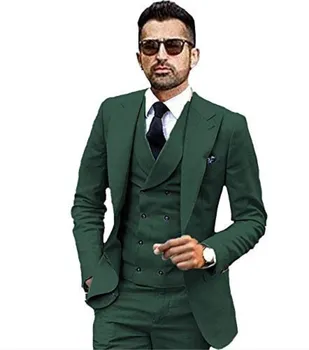 Erkekler Yeşil Takım Elbise Düğün Groomsmen Üç Adet Blazer Setleri 2022 Parti Giyim Resmi Smokin İş Ceket + Pantolon + Yelek Kostüm Homme