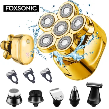 FOXSONIC 2021 Yeni Stil 6 in 1 Şarj Edilebilir Elektrikli Tıraş Makinesi 6 Yüzen Kafaları Kel Elektrikli Tıraş Makinesi tımar kiti Tıraş Makinesi Erkekler İçin