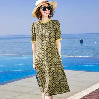 High-End kadın İpek Elbise İnce Kesit 2022 Yeni kadın İlkbahar Ve Yaz Dalga Noktası Gevşek Rahat Parti plaj elbisesi Vestidos