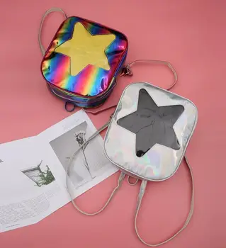Kadın Hologram Lazer Şeffaf yıldız Şekli Kpop Ulzzang Harajuku Sırt Çantaları Lolita Ita Çantası Okul Çantası