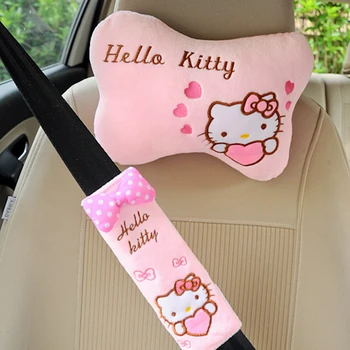 Karikatür Peluş Hello Kitty Kuromi Oyuncak Araba Kafalık Boyun Yastık Emniyet Kemeri Kapağı Anime Figürü Yumuşak Araba Malzemeleri Kawaii Peluş Bebek