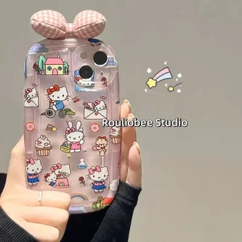 Kawaii Y2k Hello Kitty Anahtarlık Sanrio iPhone 14 13 12 11 Pro Max Mini XR XS MAX Darbeye Dayanıklı Yumuşak Kabuk Telefon Dekorasyon