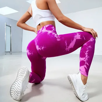 Kravat Boya Dikişsiz Tayt Kadın Spor Yoga Pantolon Spor Egzersiz Tayt Yüksek Bel Push Up Kadın Tayt İnce Koşu Pantolon