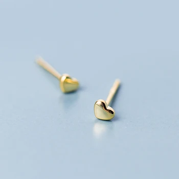 MloveAcc Gerçek 100 %925 Ayar Gümüş Altın Renk Petite Kalpler Saplama Küpe Kadınlar için Kadın Otantik Orijinal Takı