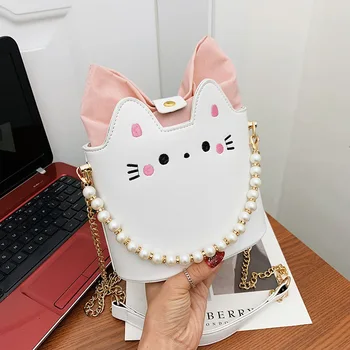 Sevimli Anime Kedi Satchel İnci Crossbody Çanta Kadın Şık İnci el çantası Pembe Kedi Çanta Yüksek Kaliteli Messenger Kadın Za Debriyaj