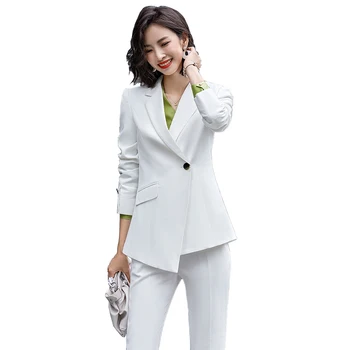 Yeni Varış Sonbahar Kış Resmi takım elbise Bayanlar Kadınlar için Sarı Beyaz Siyah Moda S-5XL 2 Parça Set